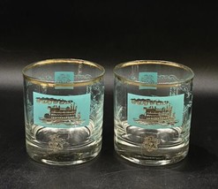 2 Libbey Southern Comfort Riverboat Steamboat Small Rocks Glasses Turquoise - $19.79