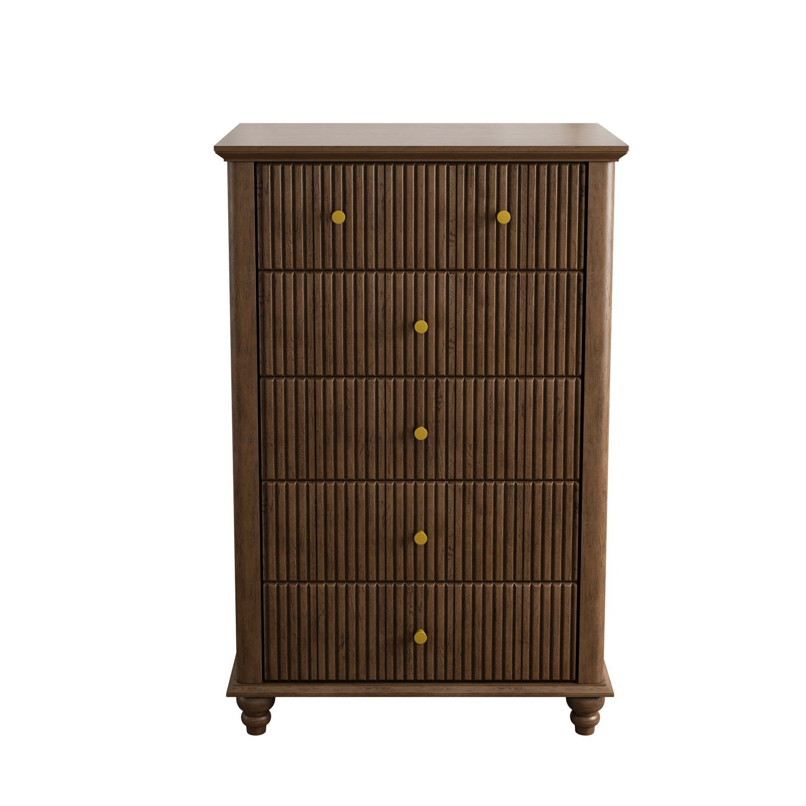 Modern Walnut Fluted 5-Drawer Dresser - 45" Tall Bedroom Chest Item image 10