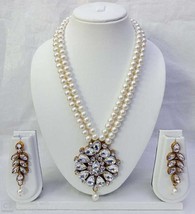 Indian Bollywood Style Pearl Gold Plate Kundan Necklace Pendent Mala Jewelry Set - £15.27 GBP
