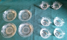 Macbeth Evans 1930&#39;s &quot;S&quot; Pattern Stippled Rose Band Clear Crystal Tea Set 10 Pc. - £38.64 GBP