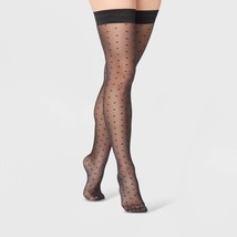 Women&#39;s Sheer Square Dot Thigh Highs - A New Day Black M/L - $9.89