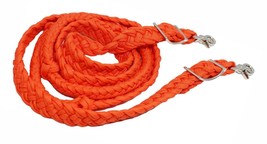 Roping Knotted Horse Tack Western Barrel Reins Nylon Braided Orange 60755 - $15.83
