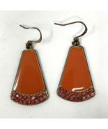 1970s Mod Orange and Gold Dangle Earrings Bell Shape Pink Rhinestones Vi... - $13.81