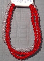 Set 3 Red &amp; Clear Plastic Hexagon Bead Beaded Bracelets Stretch Elastic Teens - £5.53 GBP