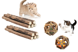 10 Natural Catnip &amp; Silvervine Chew Sticks + 2 Pack Interactive Cage Bal... - $8.42