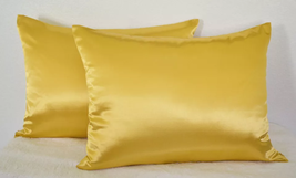 Yellow High Quality 2 Pieces of Hidden Zipper Satin Pillow Case - £19.53 GBP+