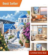 Santorini Greece 5D Diamond Art Kit - Complete DIY Craft for Elegant Hom... - $14.80
