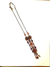 Vintage Boho/Retro Style Round &amp; Teardrop Dangle Amber Color Beaded Neck... - $209.69 MXN