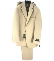 LUCCI Men&#39;s Beige Suit 2 Button Classic Fit Flat Front Poplin Polyester ... - £55.05 GBP+