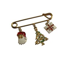Vtg Avon Gold Tone Christmas Safety Pin Charm Brooch Santa Tree Present ... - $18.81