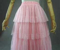 PINK TIERED Layered Tulle Maxi Skirt Plus Size Princess Tulle Skirt image 5