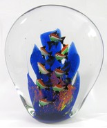 Murano Art Glass Fish Tank Aquarium Heavy Paperweight 6&quot; Blue Coral Reef... - £35.11 GBP