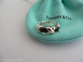 Tiffany &amp; Co Silver Ring Signature X Black Enamel Stacking 4.25 Gift Pouch Love - £393.45 GBP