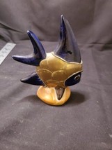 Mid Century Modern Porcelain Angel Fish Figurine Cobalt Blue and Gold - $6.65