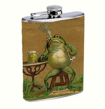 Vintage Illustration Smoking Frog Hip Flask 8oz Stainless Steel - $14.80