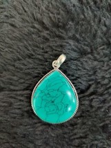 Turquoise Agate Pendentif Pierre Précieuse Plaqué Argent Grand Bijoux P5 - $8.89