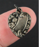 antique monogram pendant NEVER ENGRAVED STERLING SILVER heart 925 Estate... - $39.99