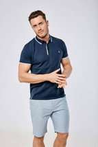 2nd Chapter Men Size M Padlock Pique Polo Shirt Navy Slim Cotton NWT - £28.23 GBP