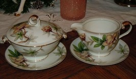 2pc Meito Woodrose Ivory China Lidded Sugar Bowl &amp; Creamer Set Japan EUC - £30.92 GBP