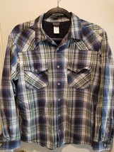 Patagonia Men&#39;s Button Up Long Sleeves Blue Green Plaid Shirt~ M~Organic Cotton - £24.37 GBP