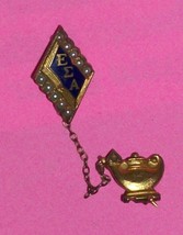 1930s Esa Epsilon Sigma Alpha ΕΣΑ Lapel Pin Chatelaine Lamp Pearl Sorority Vtg - $23.33