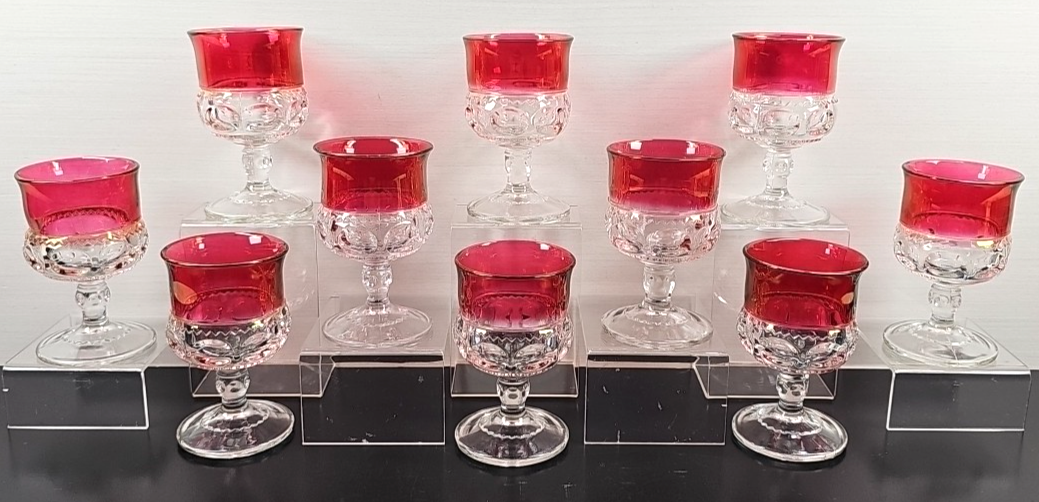 10 Tiffin Franciscan King&#39;s Crown Ruby Flashed Juice Glasses Set Vintage... - $68.97