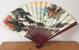 Vintage Peoples Republic China Paper Hand Folding Fan Landscape Clouds F... - $29.99