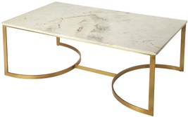 Cocktail Table Rectangular Distressed White Gold Iron Marble - £1,493.99 GBP