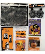 Vintage Halloween Party Decor LOT Table Runner Napkins Mask Pumpkin Pick... - £15.25 GBP