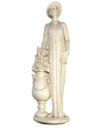 Antique Style Décor Lady By Planter White Resin Statue Heavy 12In Some Wear - £39.32 GBP