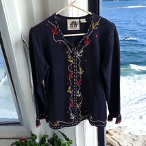 Storybook Knits Womens SIZE XS Blue Sweater Cardigan Zip Anchor Nautical... - $37.62