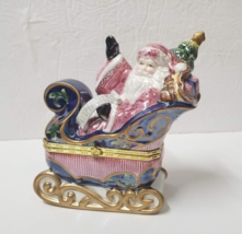 Porcelain Santa Trinket Box Avon Christmas Cheer Sleigh Candy Dish Figurine - £7.65 GBP