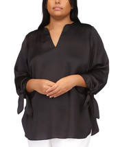 MICHAEL Michael Kors Plus Size Solid Satin Tie Top (Black) Women&#39;s Clothing - £18.55 GBP