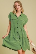 Full Size Frayed Hemline Button Down Shirt Dress Plus Size - $68.75