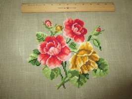 BUCILLA Pre-Worked FLORAL  NEEDLEPOINT CANVAS  - 23&quot; x 23&quot;, Design 9-1/2... - $40.00