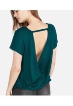 Express Women’s Twist Open Back Short Sleeve Shirt Top Emerald Green Small - £10.44 GBP