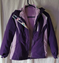 Girls Faded Glory 2pcs Winter Jacket Size Large Hood Zipper Purple Multicolor - £19.97 GBP