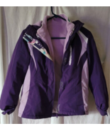 Girls Faded Glory 2pcs Winter Jacket Size Large Hood Zipper Purple Multi... - £19.65 GBP