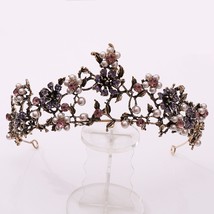 Baroque Vintage Black Purple Crystal Pearls Bridal Tiaras Crown Rhinestone Pagea - £14.21 GBP