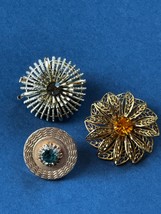 Vintage Lot of Small Lacey &amp; Spikey Goldtone Flower w Smokey Gray or Gol... - $13.09