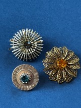 Vintage Lot of Small Lacey &amp; Spikey Goldtone Flower w Smokey Gray or Gold Rhines - £10.34 GBP