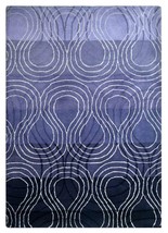 Hand-Tufted Purple Curved Lines Designer Geometric Wool Living Room Handloom Rug - £391.63 GBP+