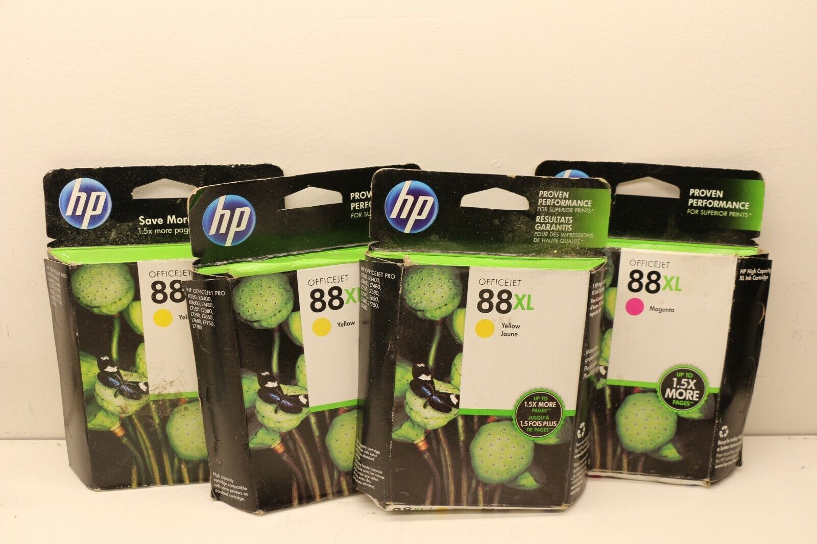 Lot of 5 HP OEM 88XL HIGH YIELD Ink Cartridges 3 Yellow 2 Magenta all Outdated - £19.45 GBP