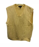 Lands' End Men's Large 42-44 cotton Sweater Vest Yellow V-Neck knit golf... - $28.49