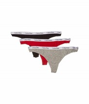Calvin Klein Womens Carousel Cotton Thong 3 Pack Temper/Black/Twinkle St... - $19.30