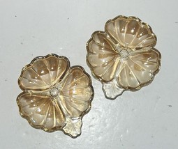 2 ~ Vintage Jeanette Marigold Carnival Glass Peach Luster Leaf Nut Dishes - $18.69