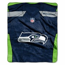 NFL Seattle Seahawks Royal Plush Raschel 50&quot; x 60&quot; Throw Blanket Style Jersey - £32.91 GBP