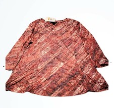 Erika Red Burnout Diagonal Geo Stripe Lattice Sleeve Top Size S - £15.88 GBP