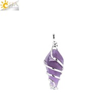 CSJA Crystal Necklace Stone Natural Stones Pendant Rose Crystals Amethysts Spira - £12.67 GBP