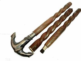 Antique Brass Rope Embosed Anchor Style Handle Walking Stick Brown Spira... - £28.27 GBP